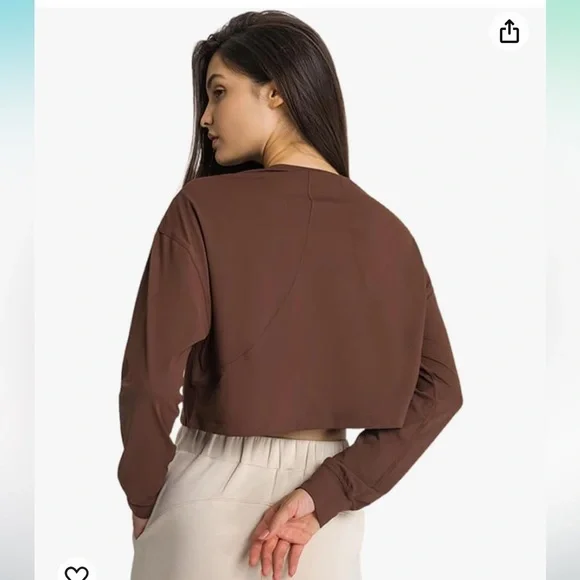 Crop Top Long Sleeved Womens XL Brown Built in Bra Gym Workout Top Shirt D1 - Picture 9 of 10